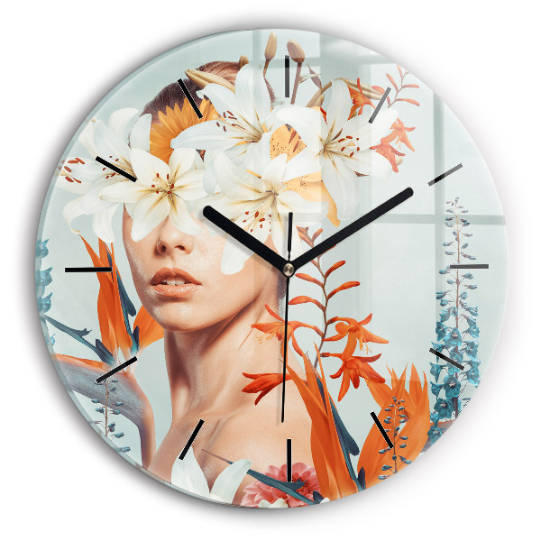 Orologio rotondo in vetro Donna con fiori