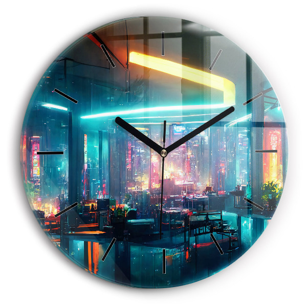 Orologio rotondo in vetro Città in stile cyberpunk