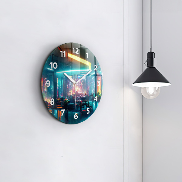 Orologio rotondo in vetro Città in stile cyberpunk