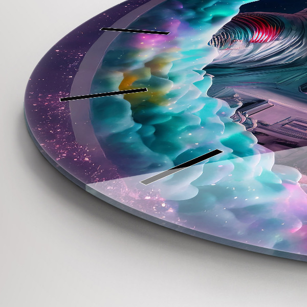 Orologio rotondo in vetro Cosmonauta e nuvole colorate