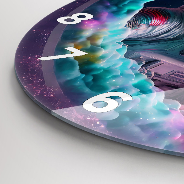 Orologio rotondo in vetro Cosmonauta e nuvole colorate