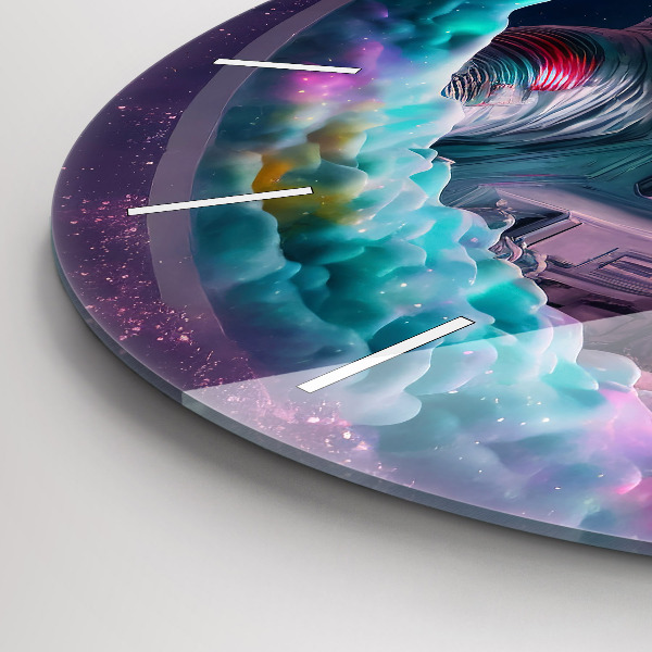 Orologio rotondo in vetro Cosmonauta e nuvole colorate