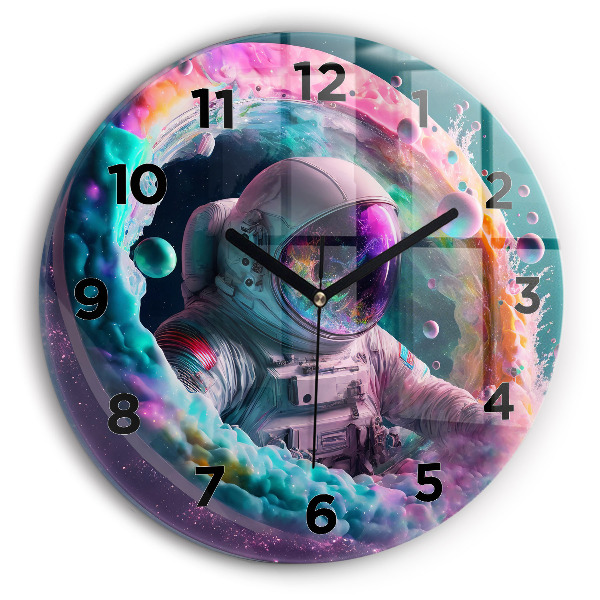 Orologio rotondo in vetro Cosmonauta e nuvole colorate