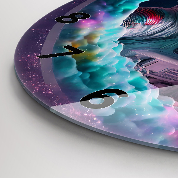 Orologio rotondo in vetro Cosmonauta e nuvole colorate