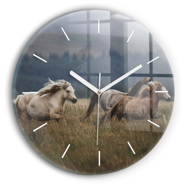 Orologio rotondo in vetro Cavalli al galoppo