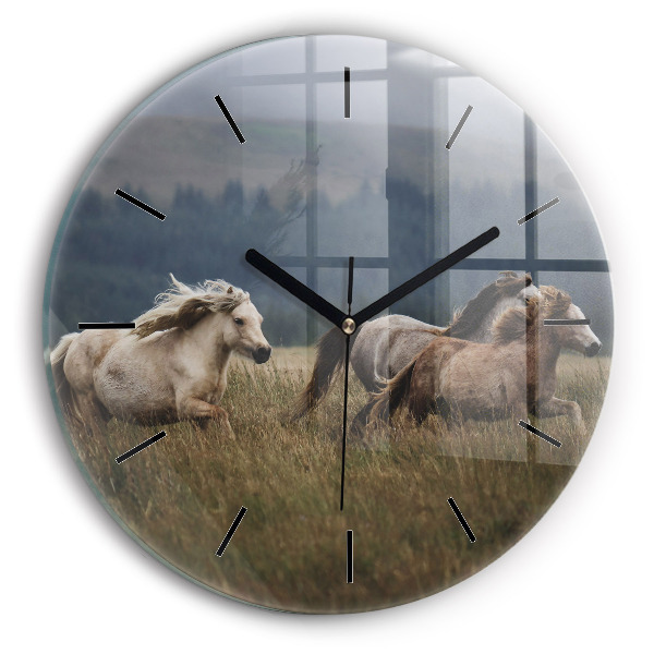 Orologio rotondo in vetro Cavalli al galoppo