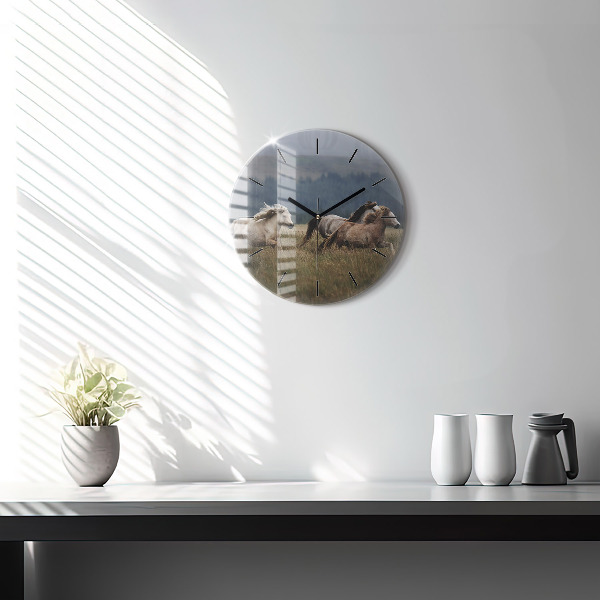 Orologio rotondo in vetro Cavalli al galoppo