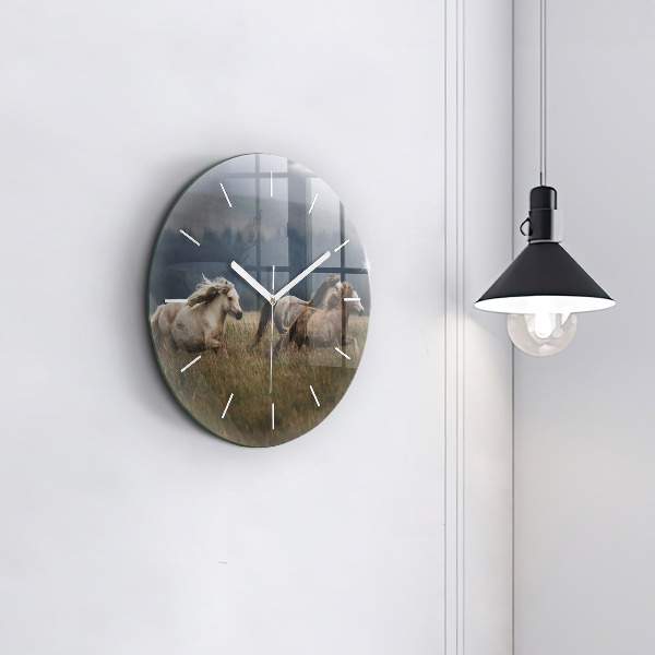 Orologio rotondo in vetro Cavalli al galoppo