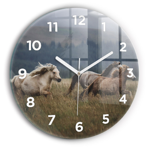 Orologio rotondo in vetro Cavalli al galoppo