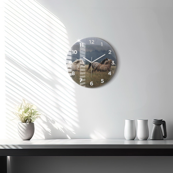 Orologio rotondo in vetro Cavalli al galoppo