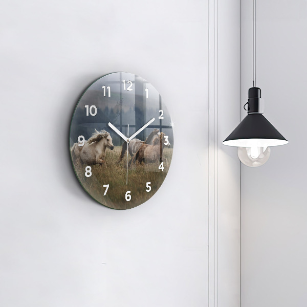 Orologio rotondo in vetro Cavalli al galoppo