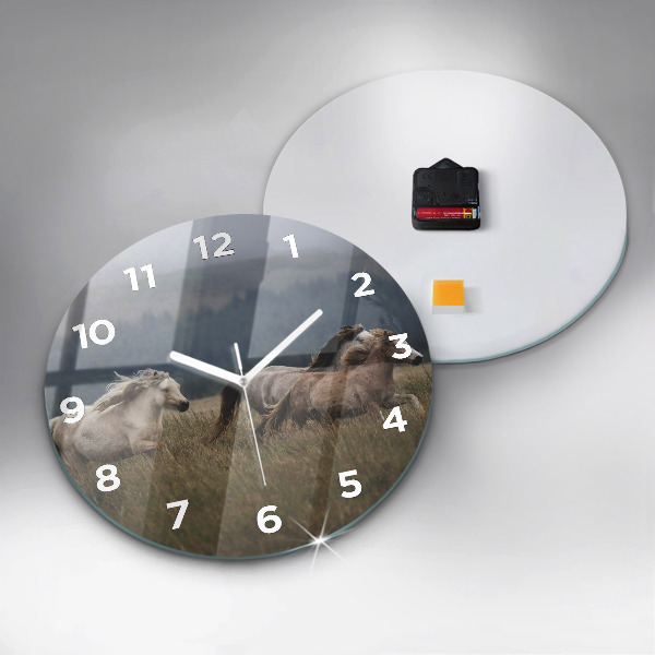 Orologio rotondo in vetro Cavalli al galoppo