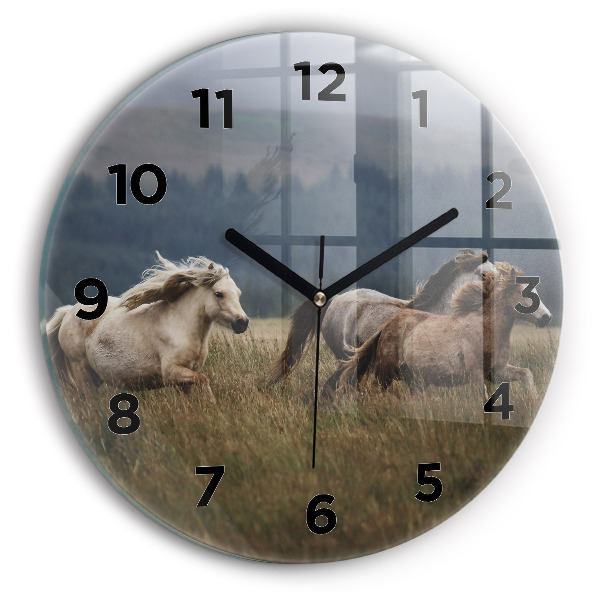 Orologio rotondo in vetro Cavalli al galoppo