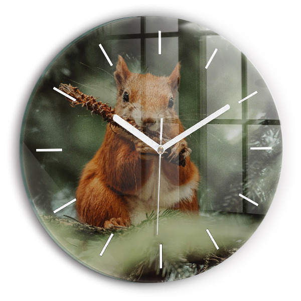 Orologio rotondo in vetro Scoiattolo e natura selvaggia
