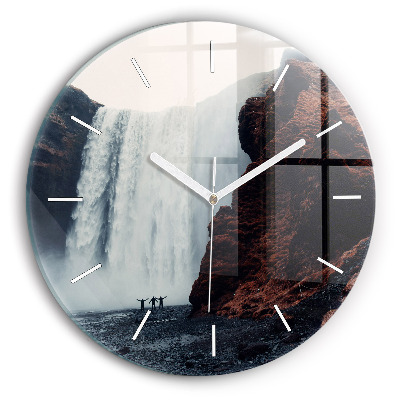 Orologio rotondo in vetro Paesaggio della cascata Islanda