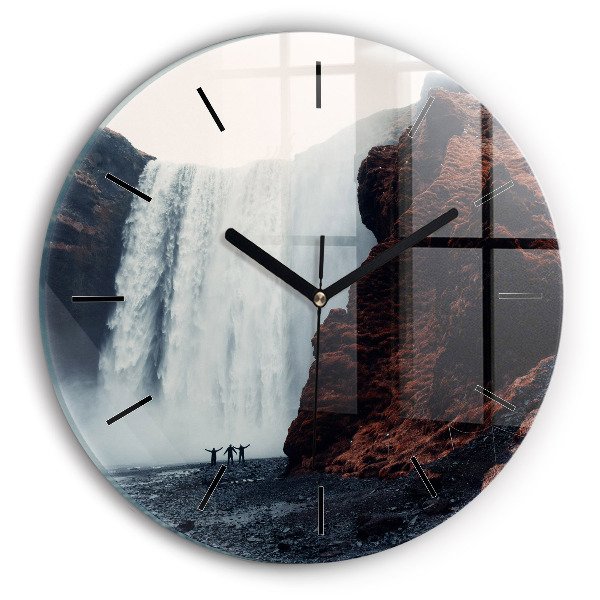 Orologio rotondo in vetro Paesaggio della cascata Islanda
