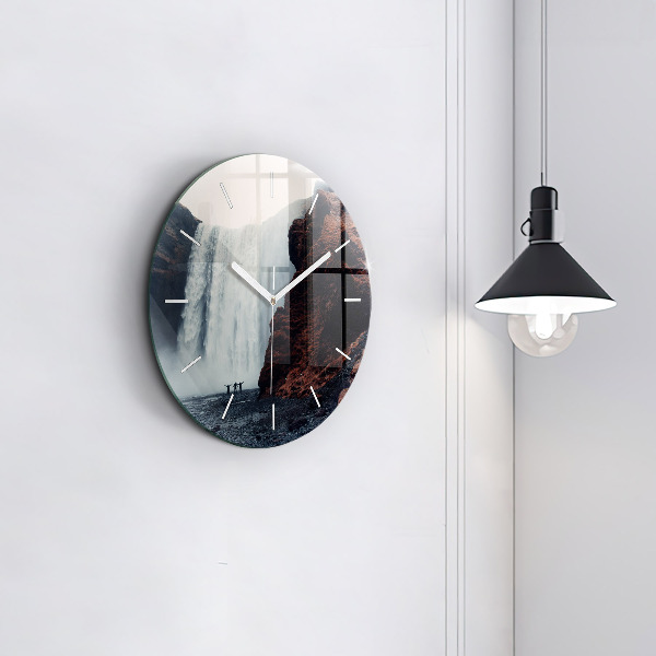 Orologio rotondo in vetro Paesaggio della cascata Islanda