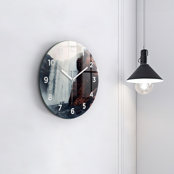 Orologio rotondo in vetro Paesaggio della cascata Islanda