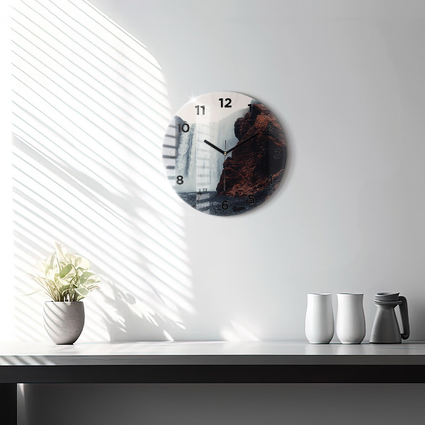 Orologio rotondo in vetro Paesaggio della cascata Islanda