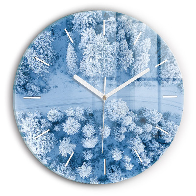 Orologio rotondo in vetro Foresta in inverno