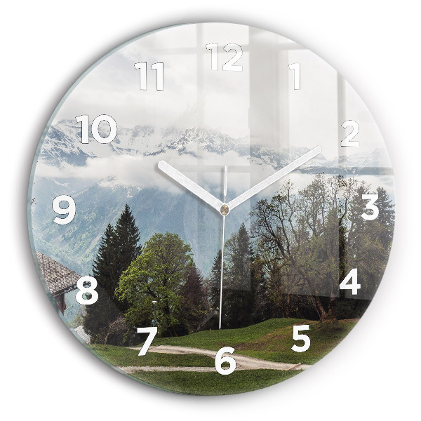 Orologio rotondo in vetro Vista sulle montagne