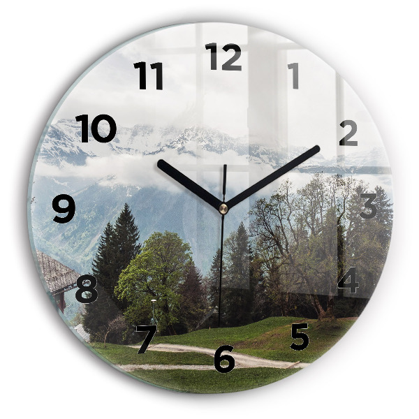 Orologio rotondo in vetro Vista sulle montagne