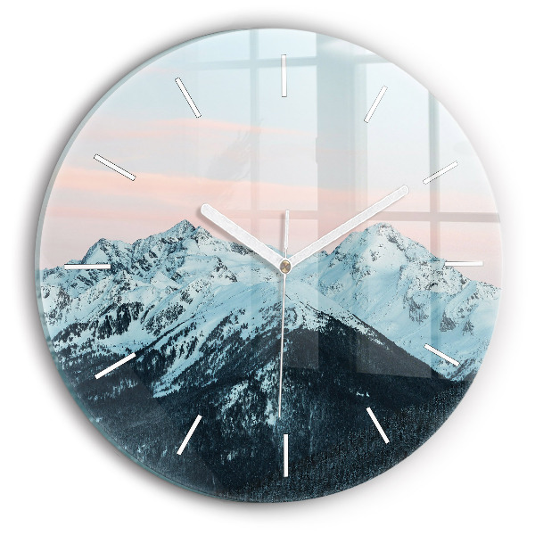Orologio rotondo in vetro Catena montuosa in inverno