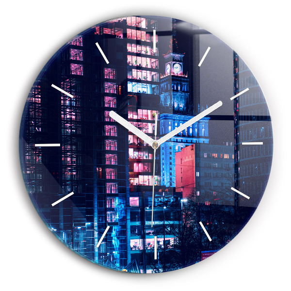 Orologio rotondo in vetro Varsavia di notte