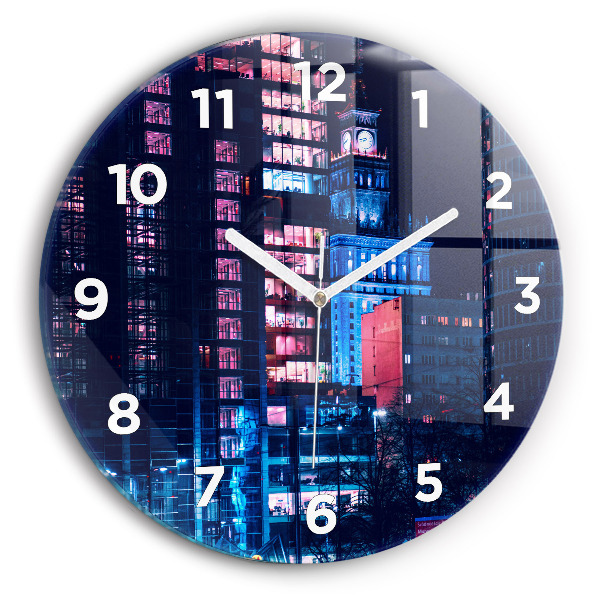 Orologio rotondo in vetro Varsavia di notte