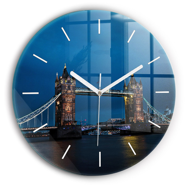 Orologio rotondo in vetro Tower Bridge Londra di notte