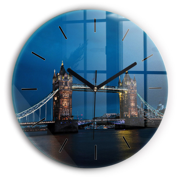 Orologio rotondo in vetro Tower Bridge Londra di notte