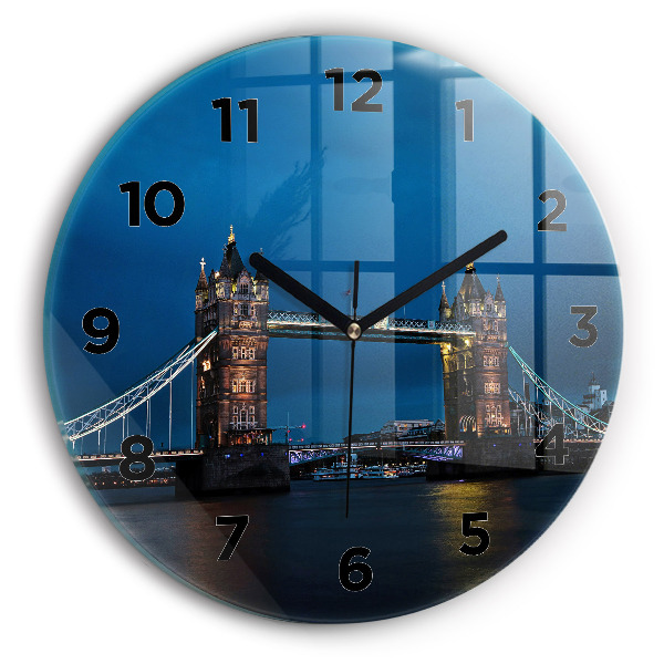 Orologio rotondo in vetro Tower Bridge Londra di notte