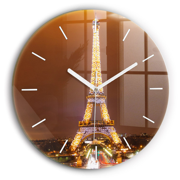 Orologio rotondo in vetro Torre Eiffel illuminata