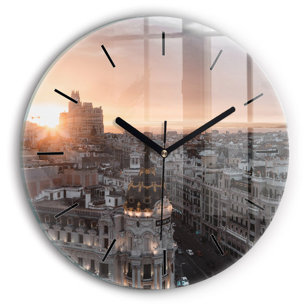 Orologio rotondo in vetro Città al tramonto
