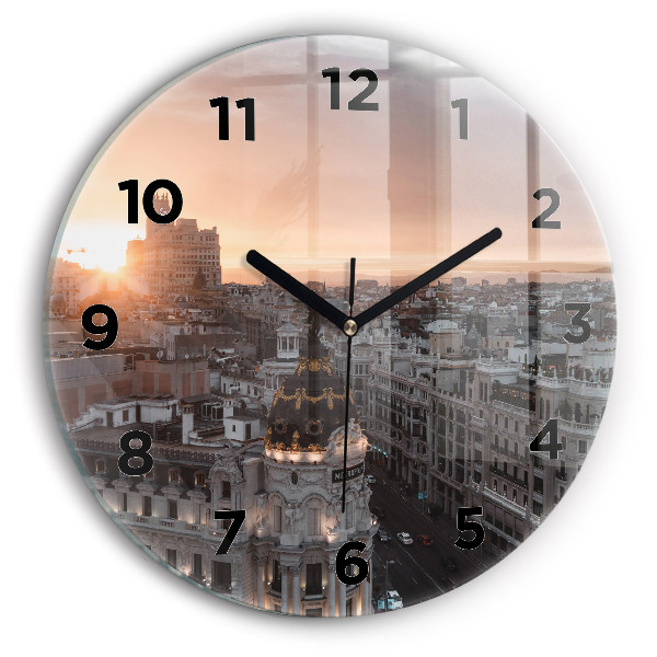 Orologio rotondo in vetro Città al tramonto