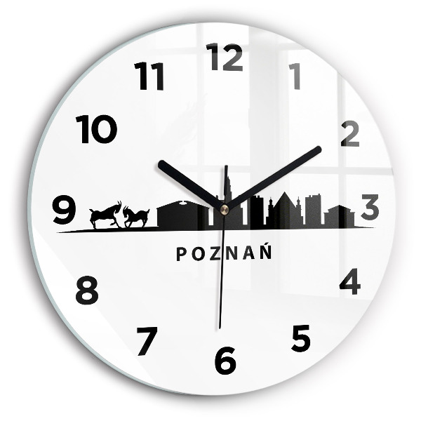 Orologio rotondo in vetro Grafica panoramica di Poznan