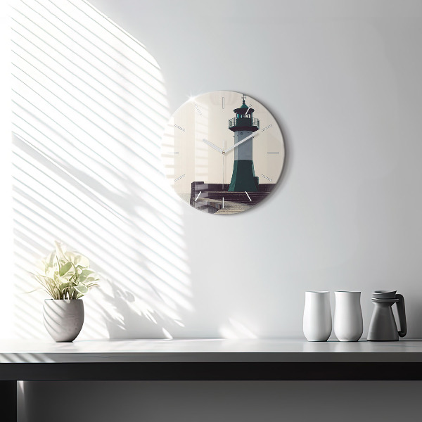 Orologio rotondo in vetro Il faro e il mare