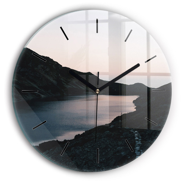 Orologio rotondo in vetro Lago e montagne