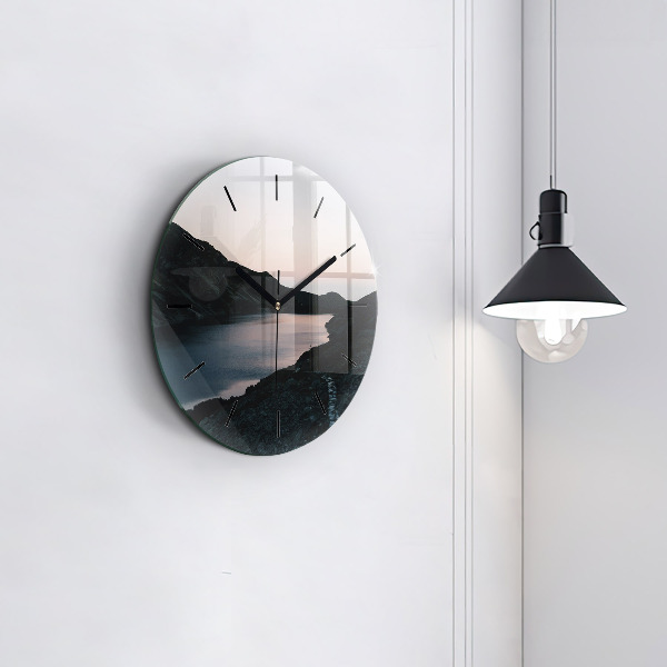 Orologio rotondo in vetro Lago e montagne