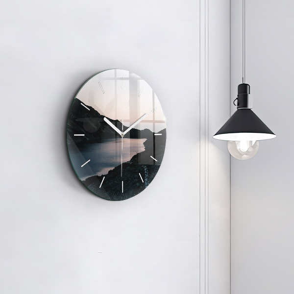 Orologio rotondo in vetro Lago e montagne