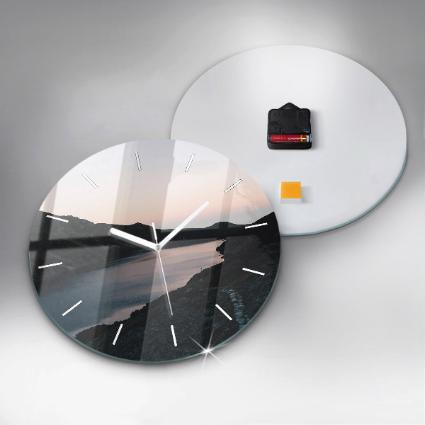Orologio rotondo in vetro Lago e montagne