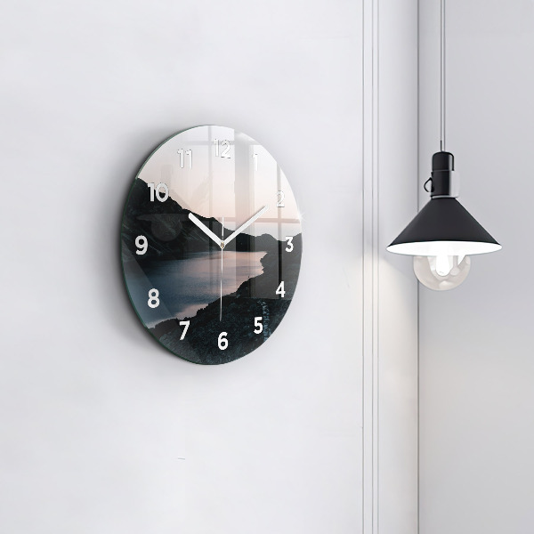 Orologio rotondo in vetro Lago e montagne