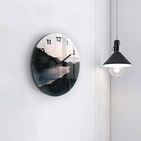 Orologio rotondo in vetro Lago e montagne