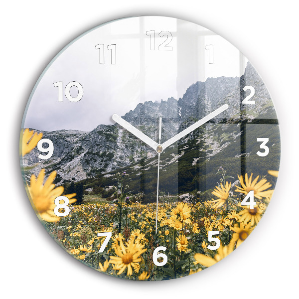 Orologio rotondo in vetro Fiori di prato in montagna
