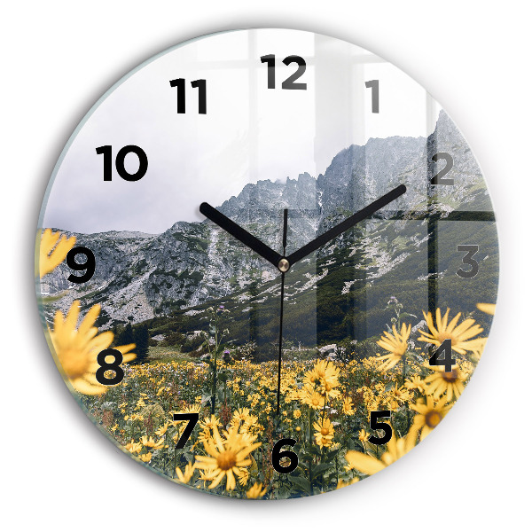 Orologio rotondo in vetro Fiori di prato in montagna