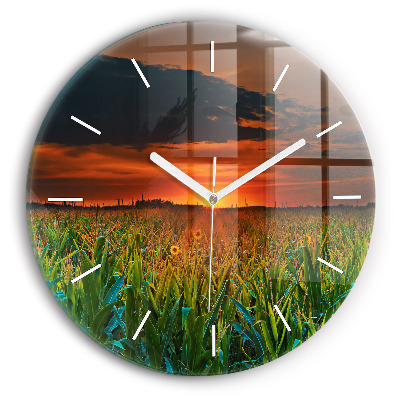 Orologio rotondo in vetro Girasoli nel prato