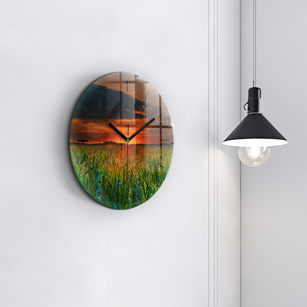 Orologio rotondo in vetro Girasoli nel prato