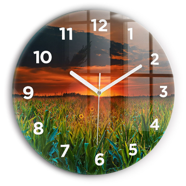 Orologio rotondo in vetro Girasoli nel prato
