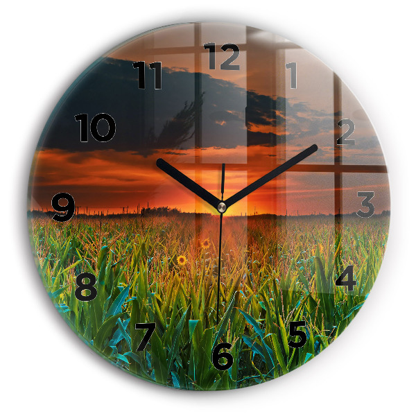 Orologio rotondo in vetro Girasoli nel prato