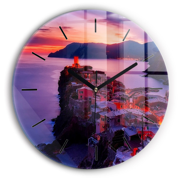 Orologio rotondo in vetro Case vicino al lago